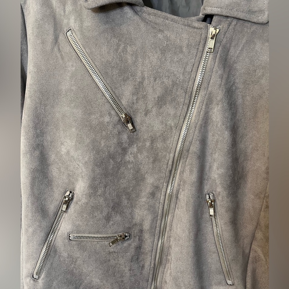 Women's Stylish Gray Faux Leather Jacket Large - Picture 2 of 6